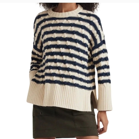 Madewell Tops - Madewell oversized cream and blue striped cable sweater